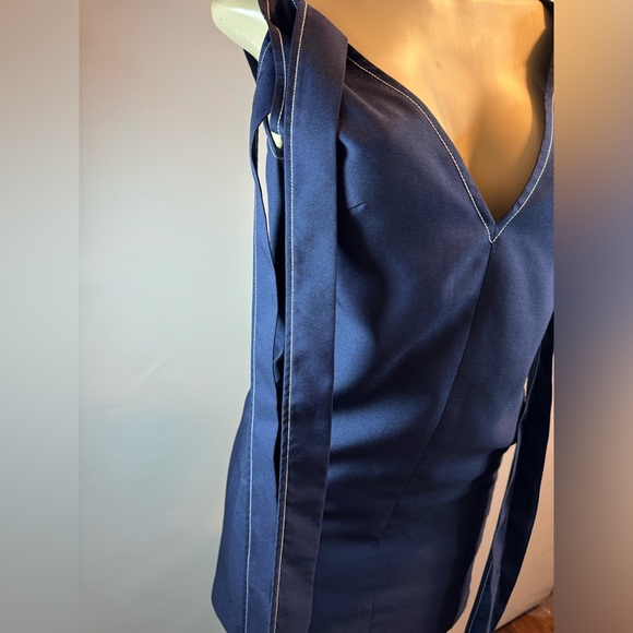 Zow Zow Shoulder Bow Mini Dress Navy Blue Small Similar To Chloé Dress Rare Find - Picture 12 of 16